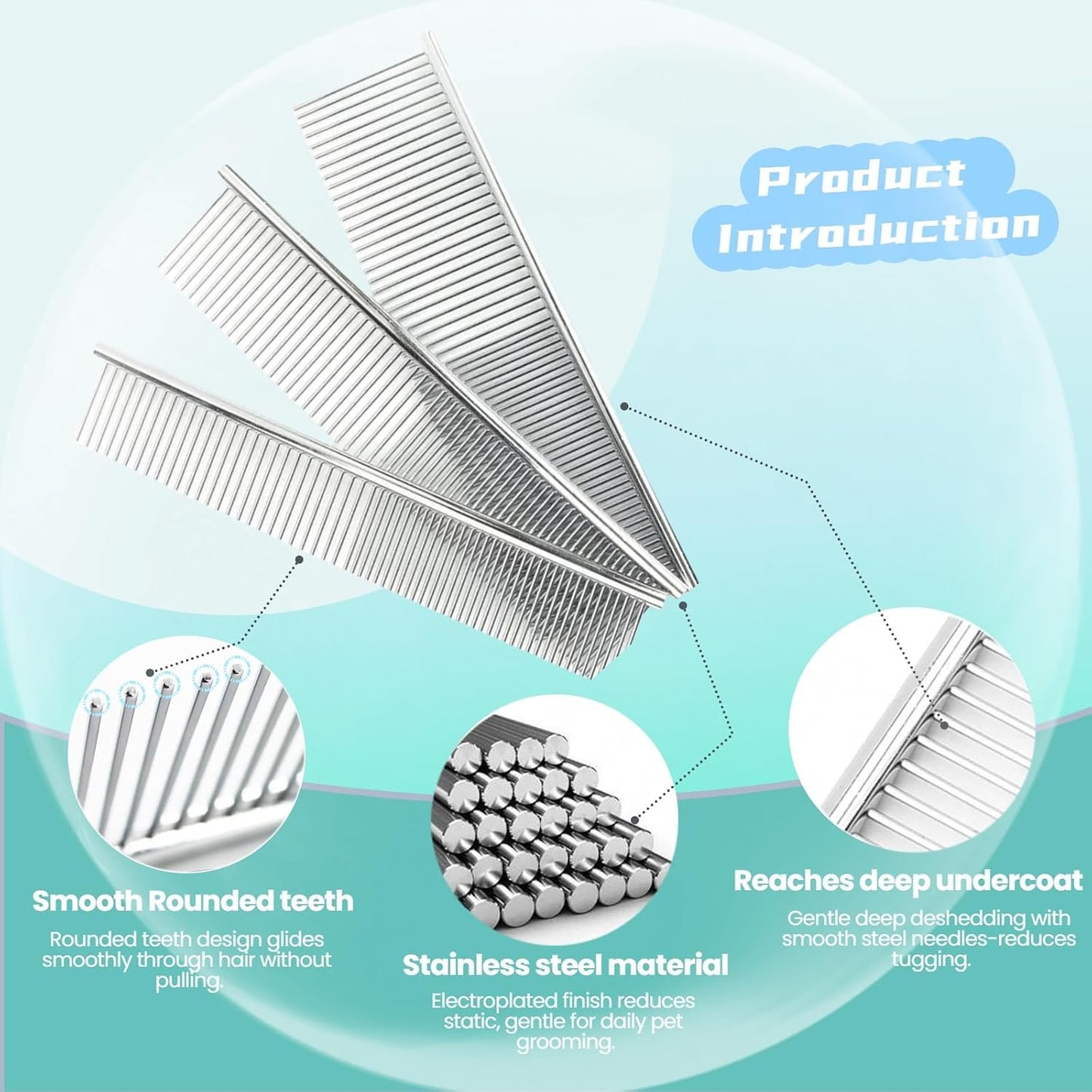 Pet grooming comb showing dense and sparse tooth spacing