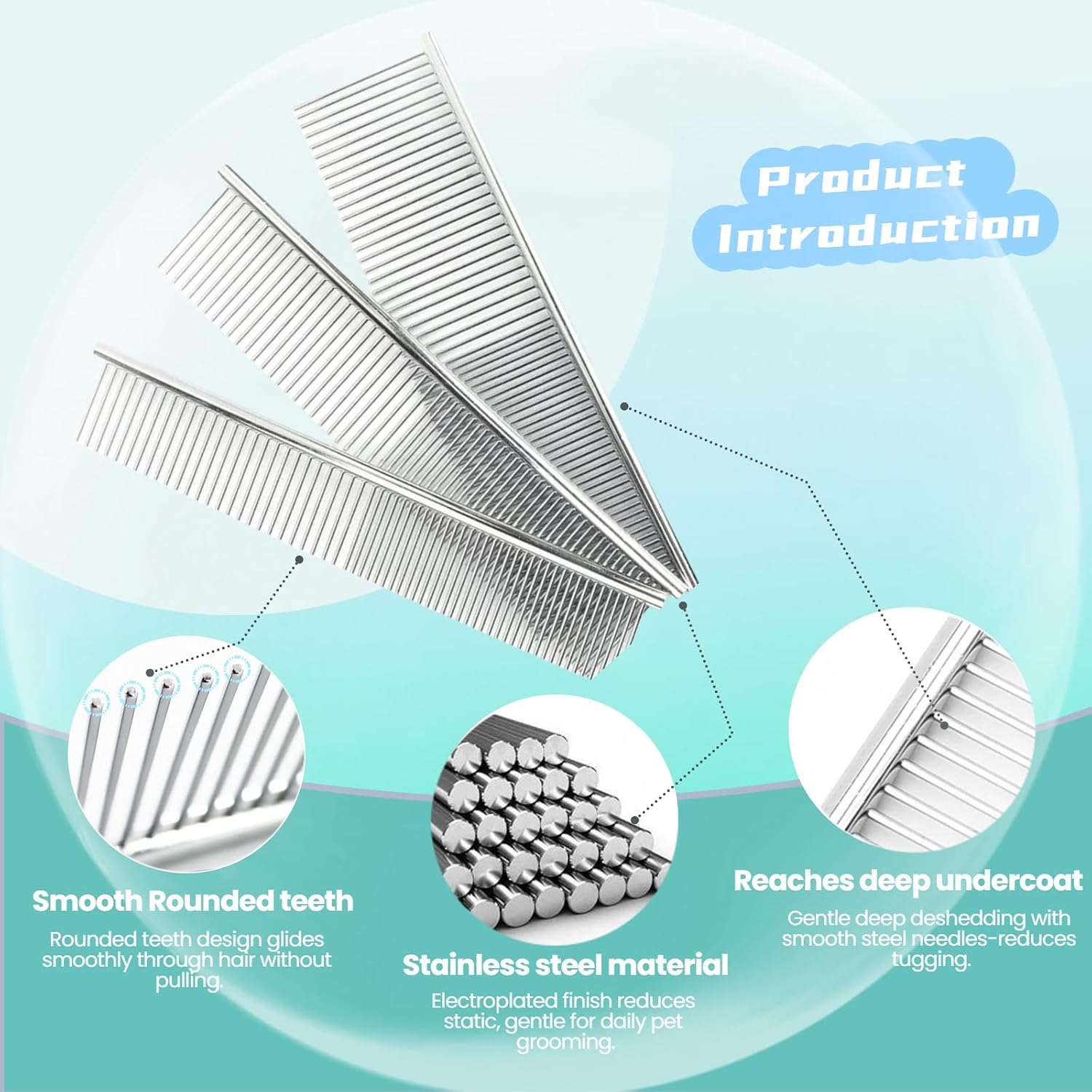 Pet grooming comb showing dense and sparse tooth spacing