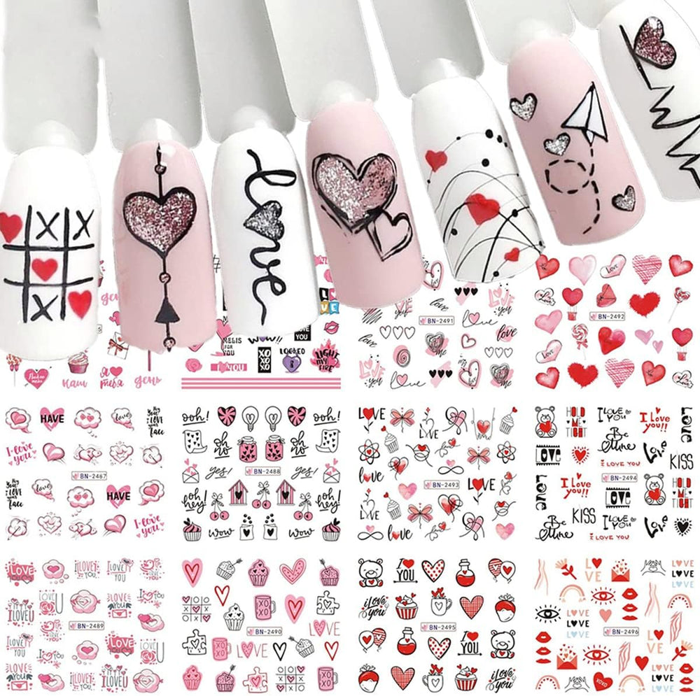 Mangoit Valentine's Day nail stickers front view showing 12 design sheets