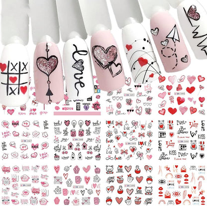 Mangoit Valentine's Day nail stickers front view showing heart designs