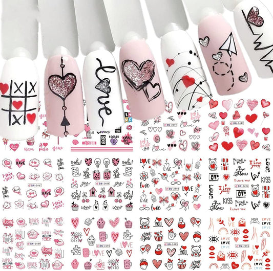 Mangoit Valentine's Day nail stickers front view showing heart designs