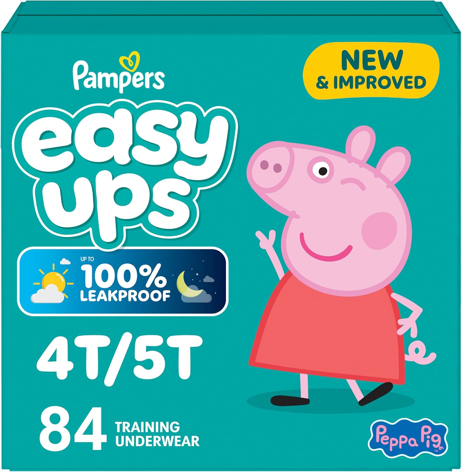 Easy Ups Girls & Boys Potty Training Pants, Size 5T-6T, 84 Count, Peppa Absorbent Training Underwear, Up to 100% Leakproof Day and Night, Hypoallergenic (Packaging May Vary) - Image 1