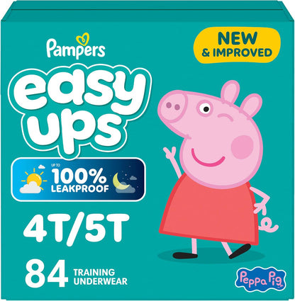 Easy Ups Girls & Boys Potty Training Pants, Size 5T-6T, 84 Count, Peppa Absorbent Training Underwear, Up to 100% Leakproof Day and Night, Hypoallergenic (Packaging May Vary) - Image 1