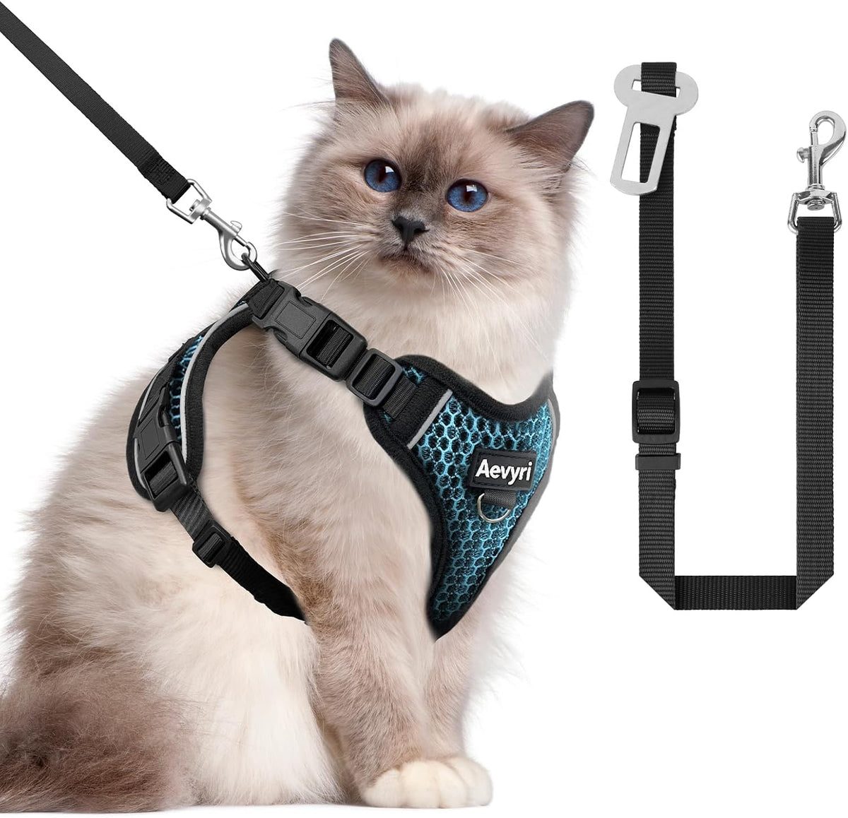 Cat Harness, Cat Harness and Leash for Walking, Adjusted in Four Directions and Breathable Cat Harness for Anti Escape that can be Fitted and Positioned, Reflective Strips Harness, Black, M - Image 12