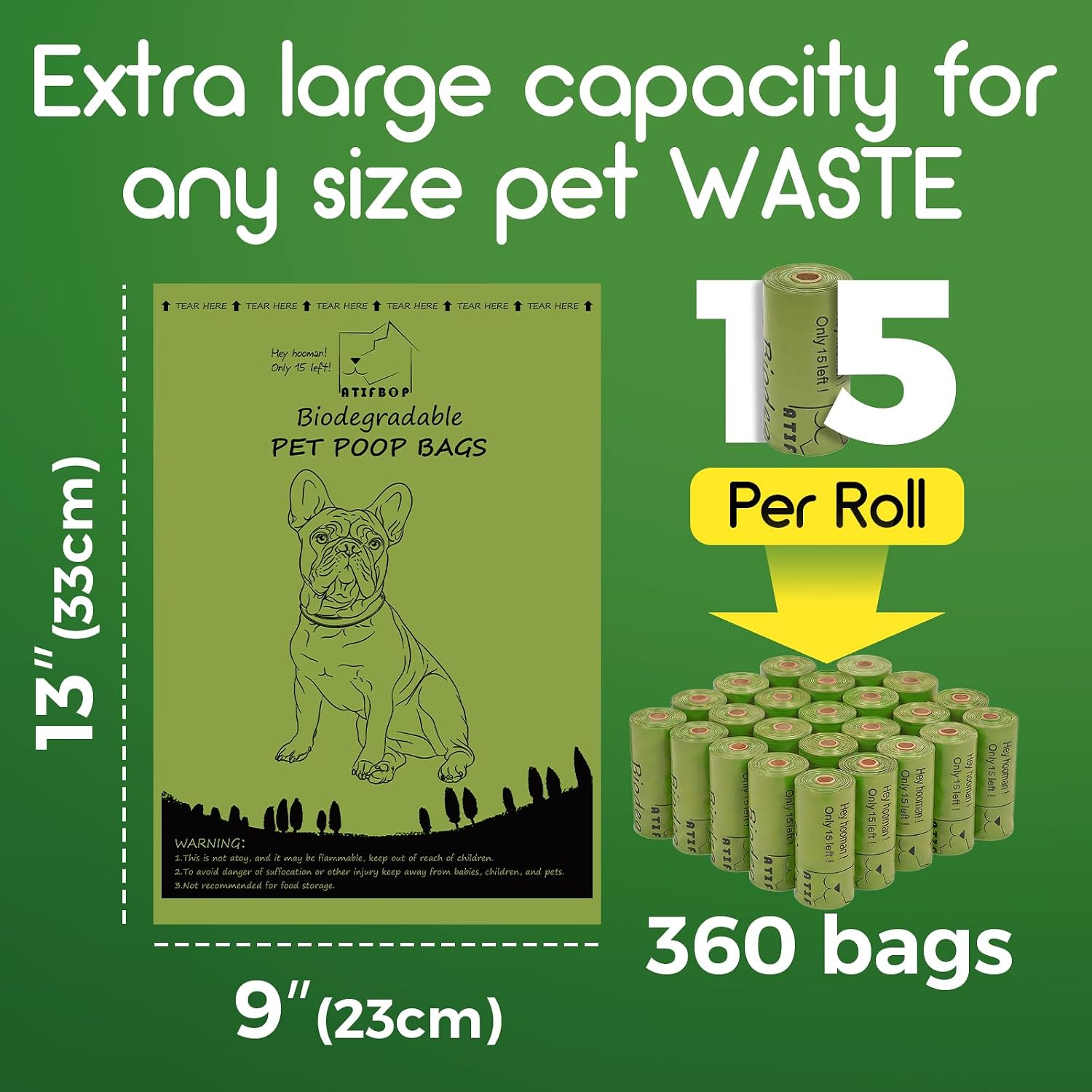 ATIFBOP eco friendly pet waste bags roll showing easy tear perforated seams