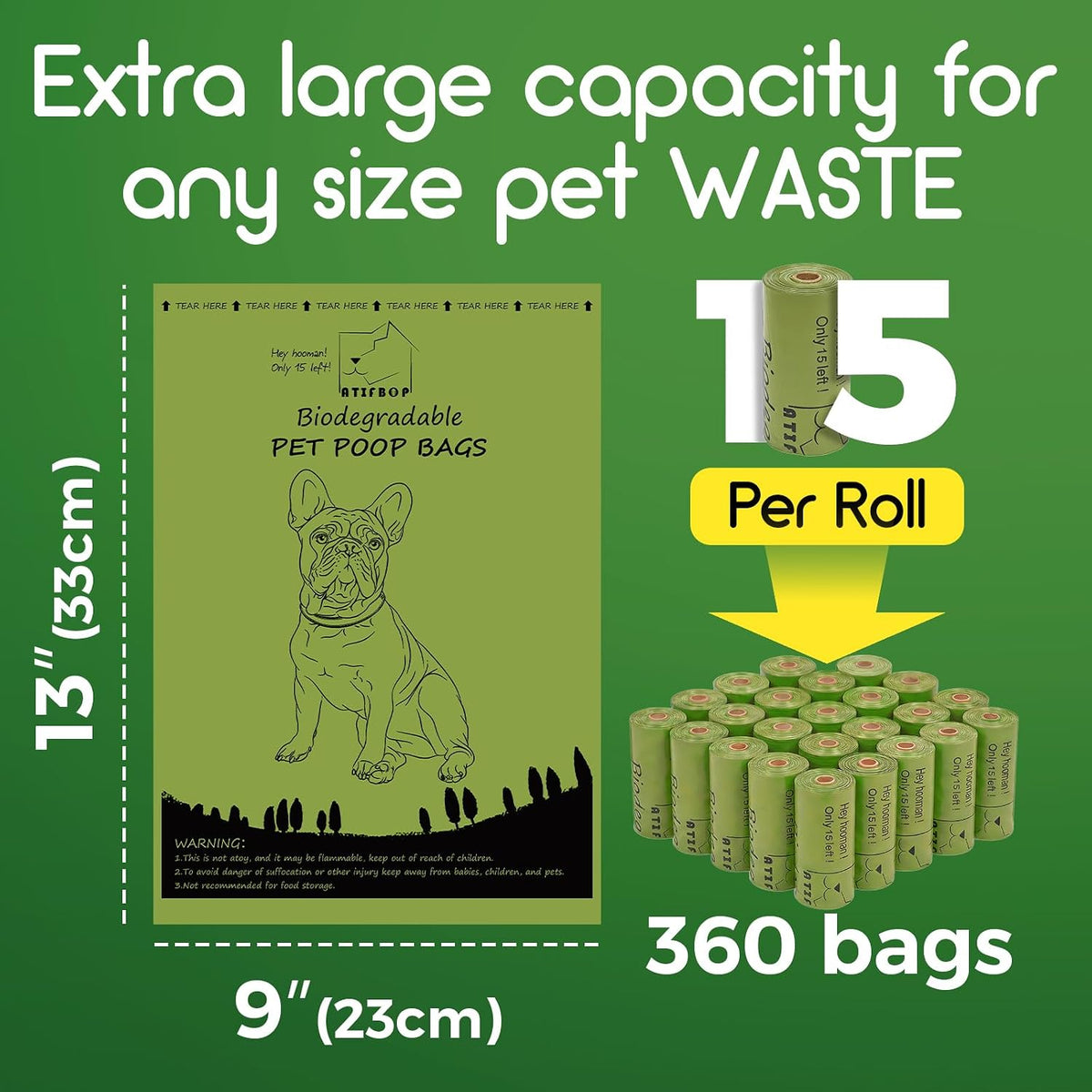 ATIFBOP eco friendly pet waste bags roll showing easy tear perforated seams
