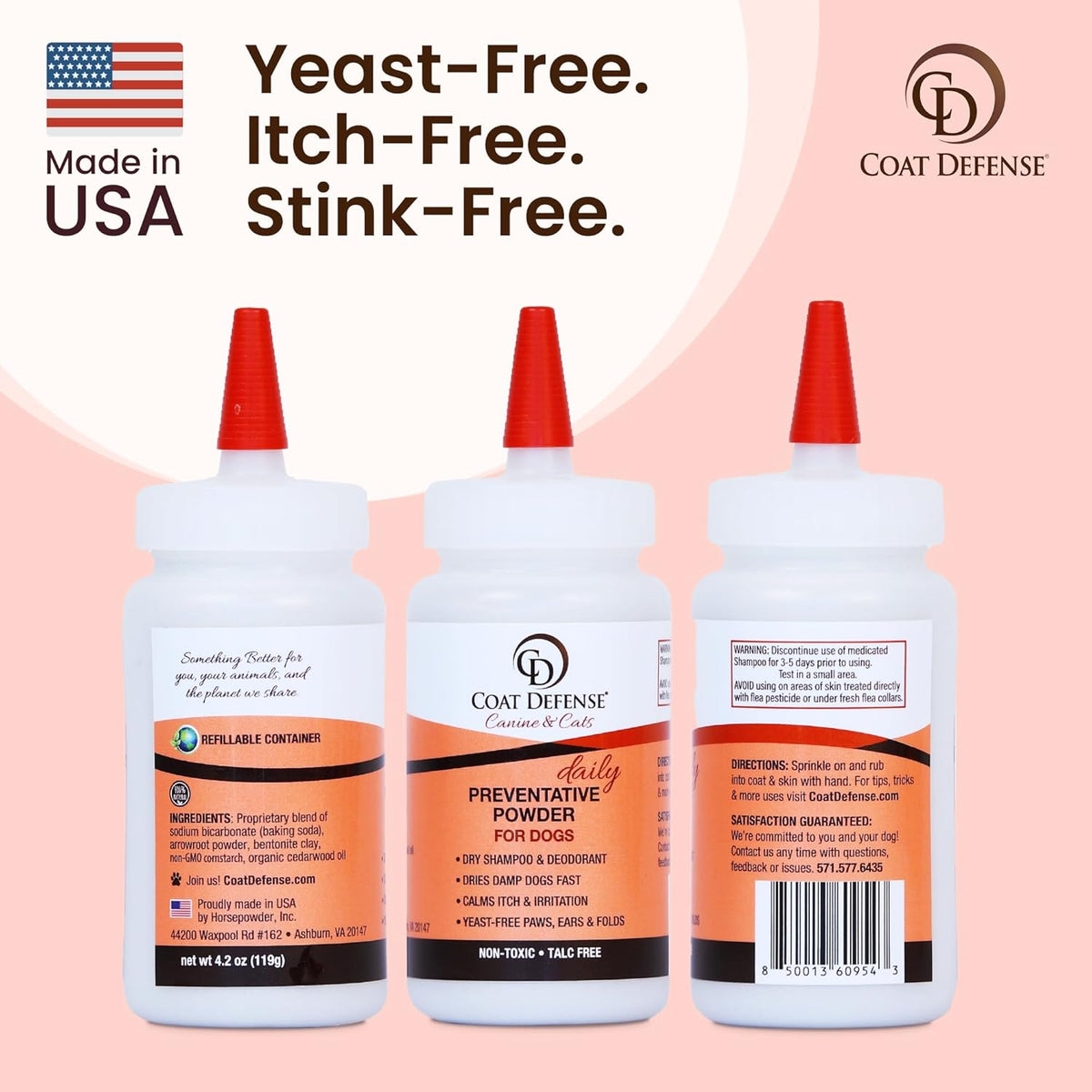 Coat Defense dry shampoo powder for dog skin health