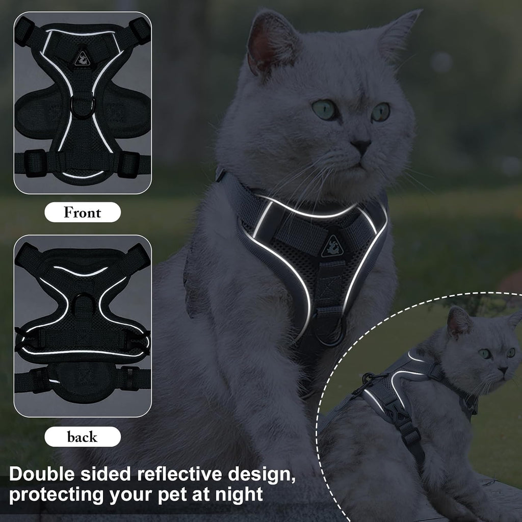 Reflective mesh cat walking harness back view with metal ring