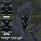 Reflective mesh cat walking harness back view with metal ring