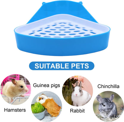 Small pet corner litter box with secure hooks