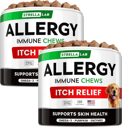StrellaLab Dog Allergy Relief & Anti Itch Support Chews w/Omega 3: Real Ingredients, Real Taste! Skin & Coat Immune Supplement w/Fish Oil, Pumpkin & Enzymes - Developed by Experts - Made in USA -120Ct - Image 11