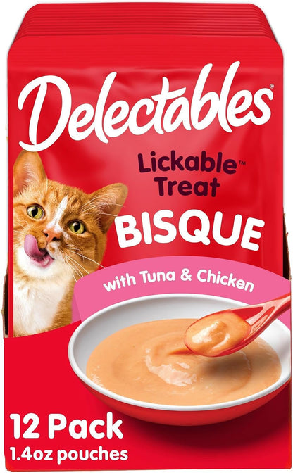 Delectables Lickable Treat Bisque Wet Cat Treat with Real Tuna & Salmon, Food Topper, Hydrating, Grain-Free, No Fillers, No By-Products, No Added Preservatives, 1.4oz Pouch, 12ct - Image 12