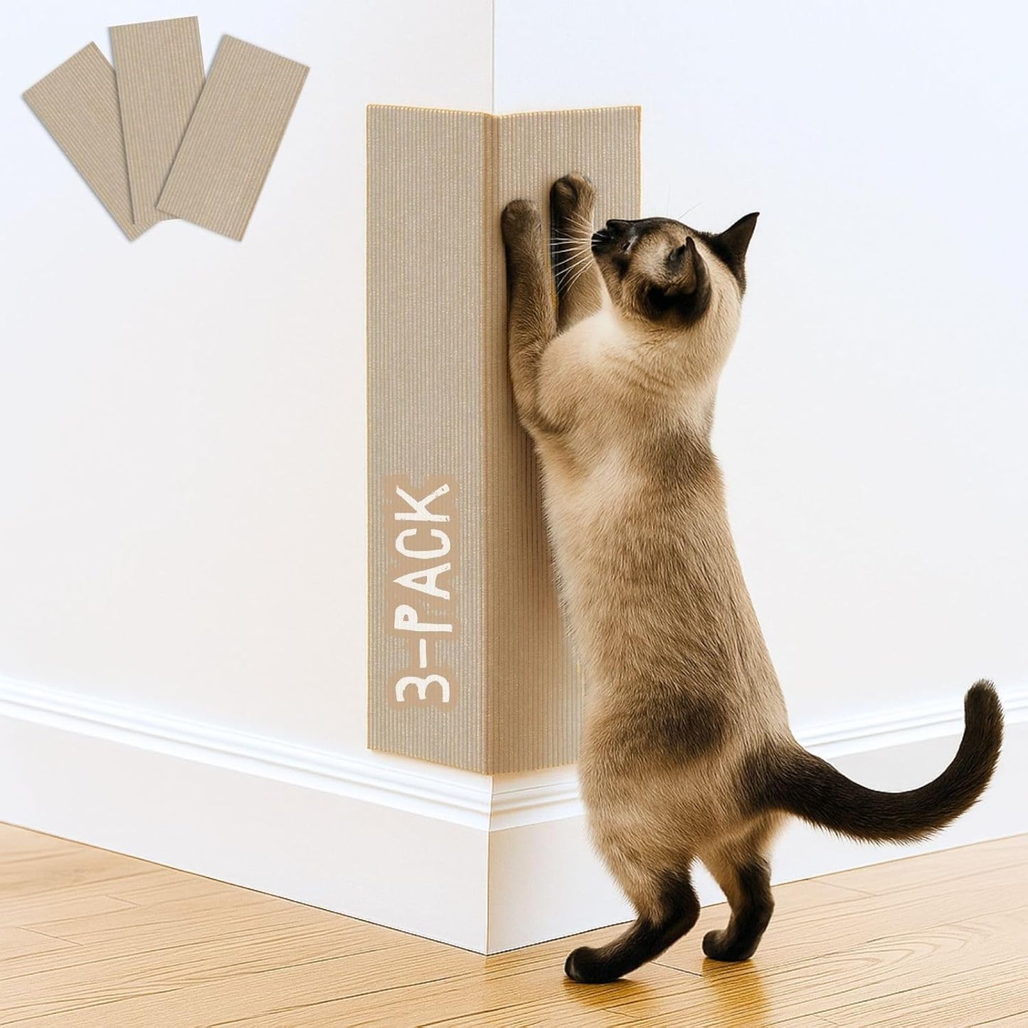 2ME self adhesive cat scratch mat 3 pack beige front view