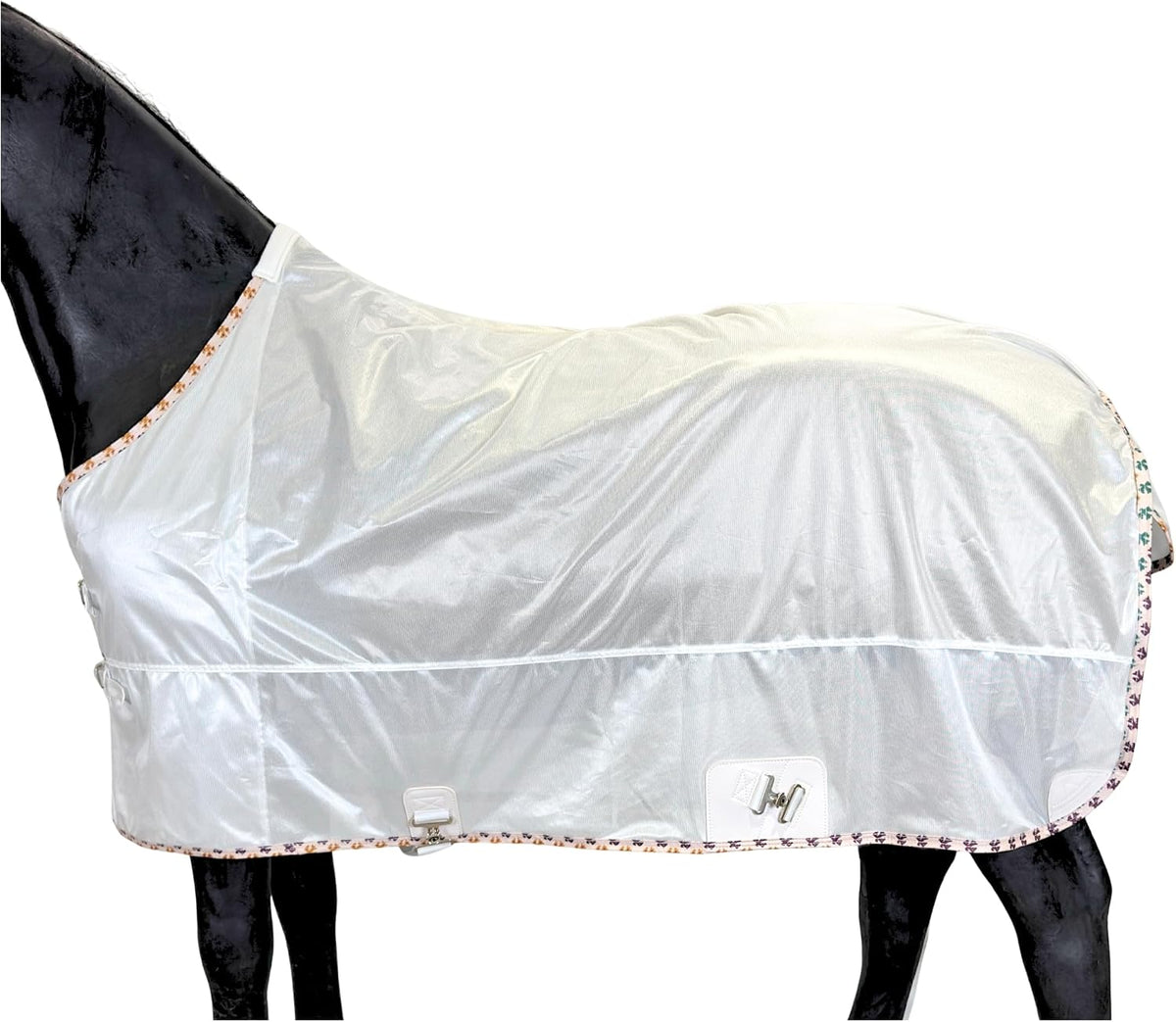Barn And Stable mesh horse fly sheet front view on a horse in white color