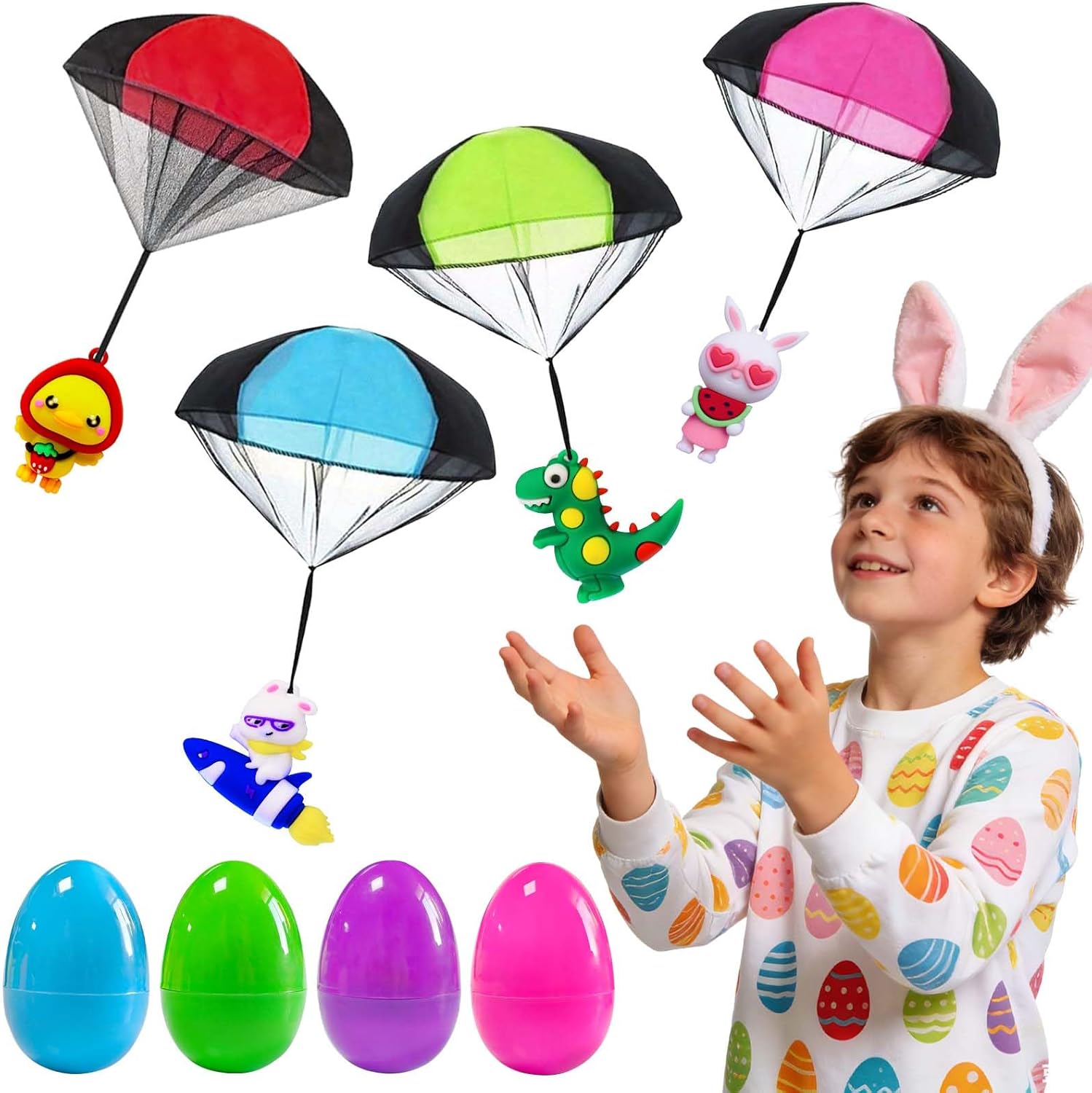 Voiiake prefilled plastic Easter eggs front view showing colorful surprise toys for kids party favors.