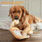 Dog sniffing and playing with CHEWFFON rustle potato chips toy