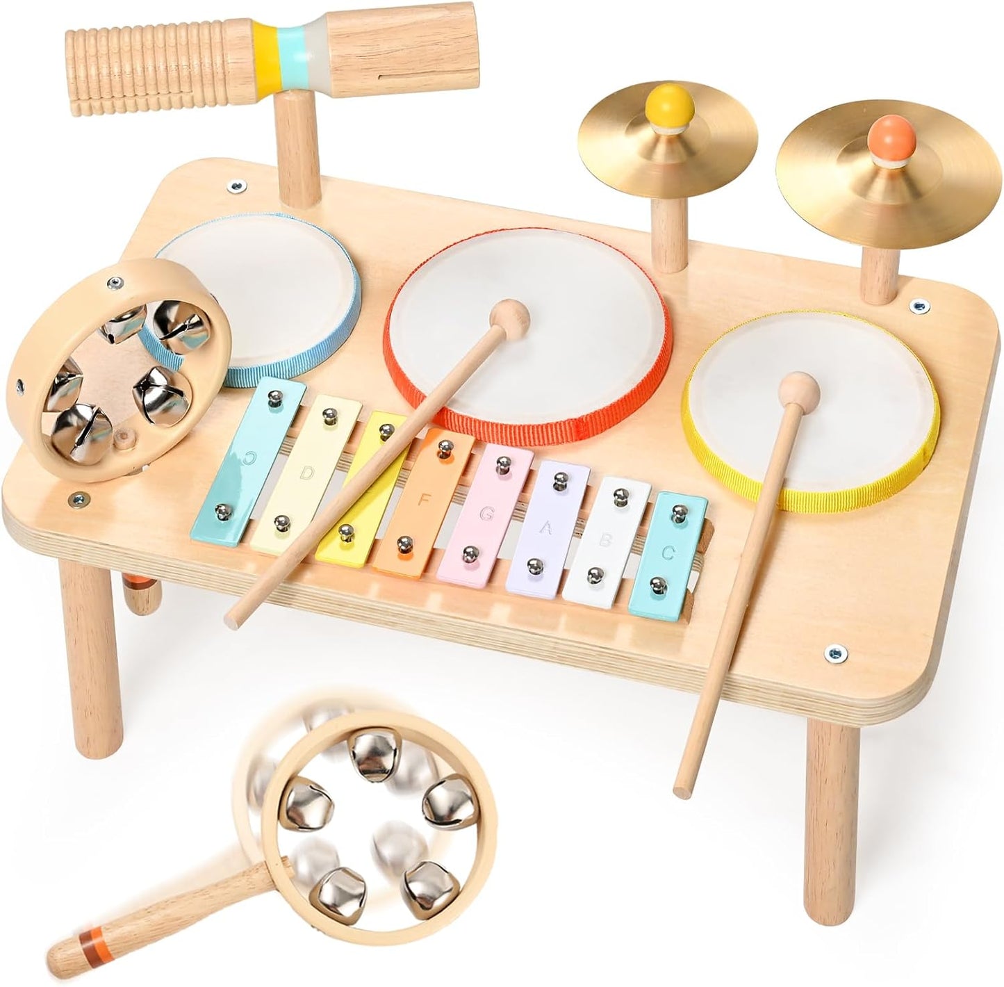 WINGYZ Kids Drum Set authentic 9 in 1 wooden Montessori toy front view