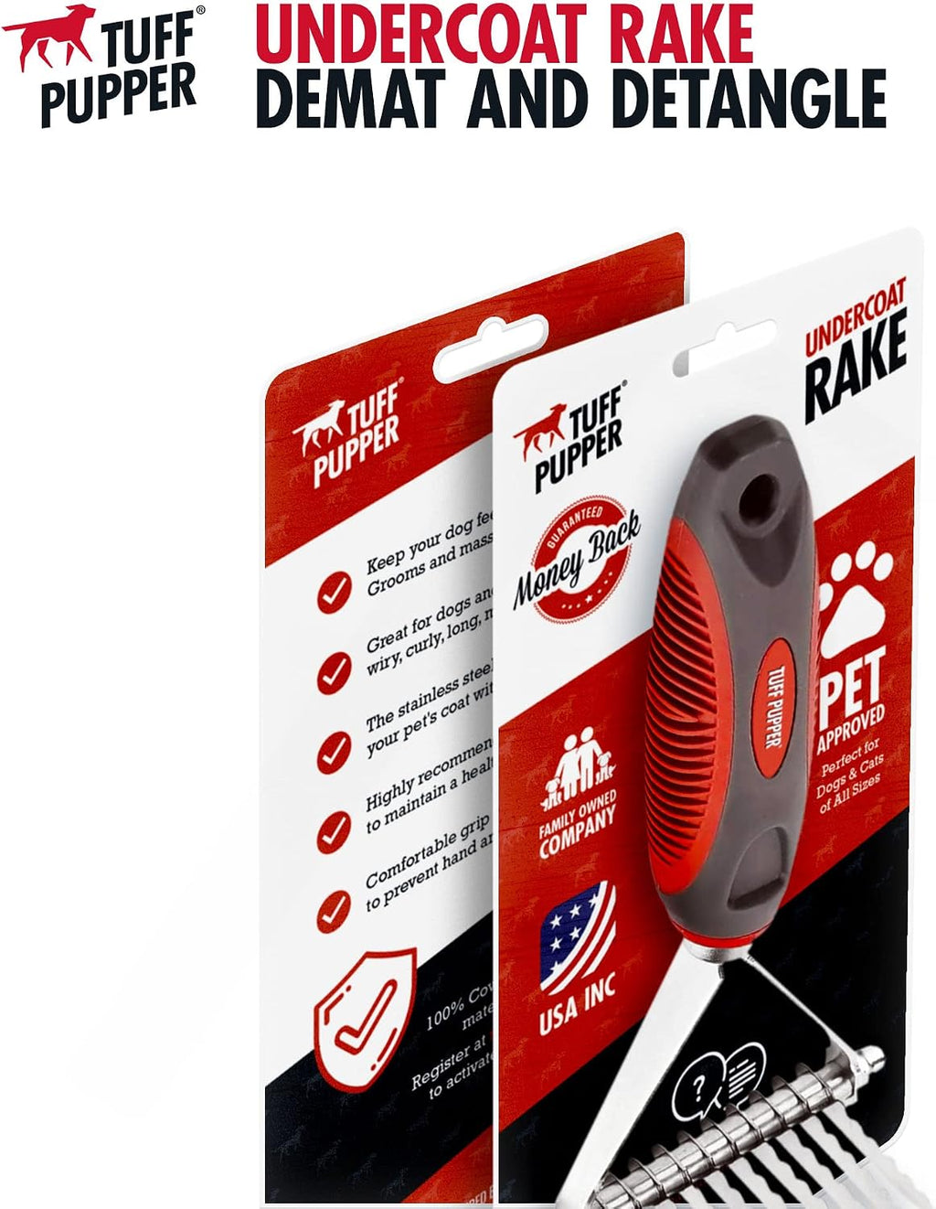 Tuff Pupper grooming rake showing safety blade design