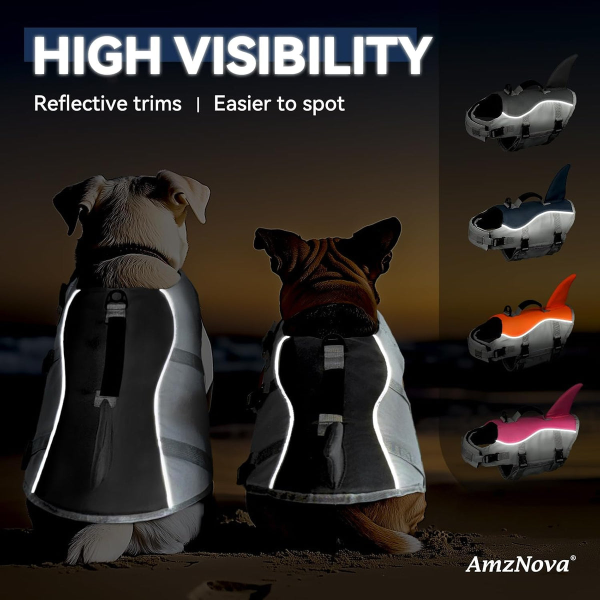 AMZNOVA ripstop dog safety jacket adjustable straps close up