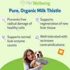 Organic milk thistle liquid liver supplement label showing canine health benefits