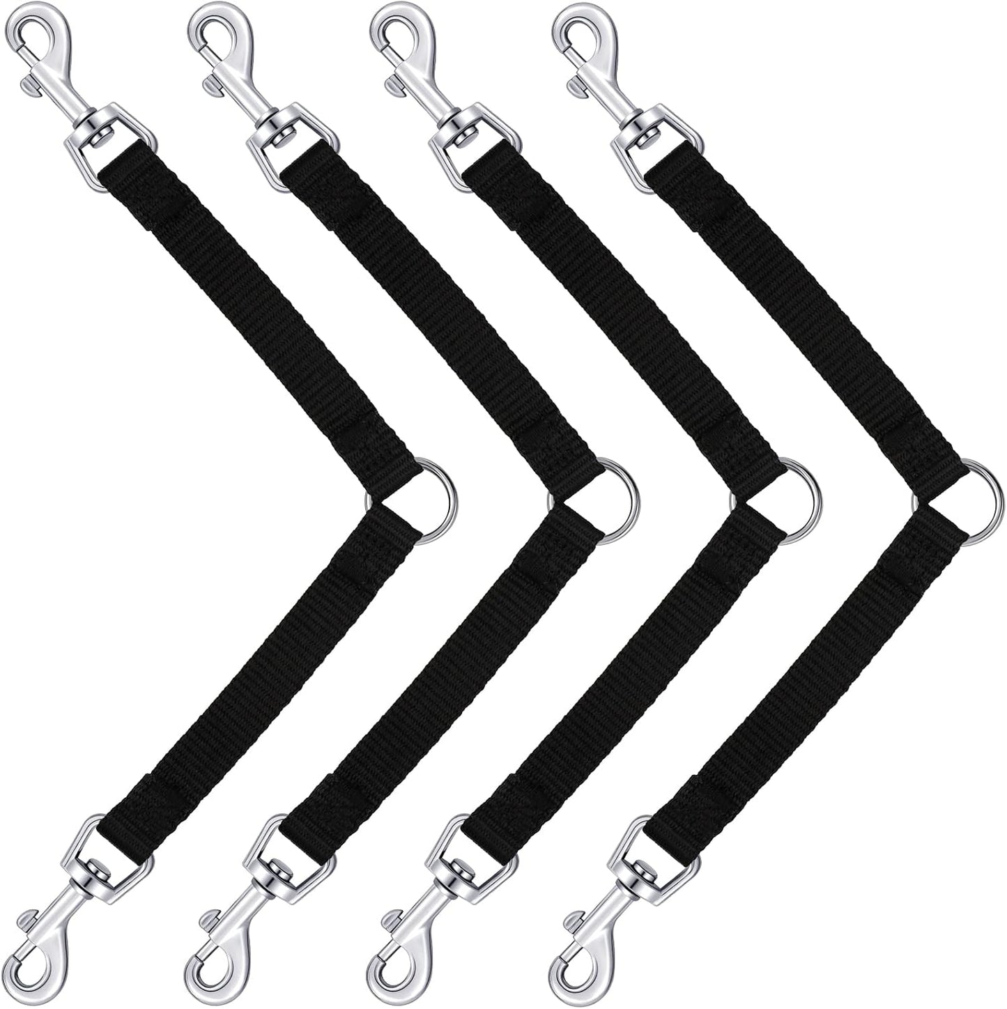 Reginary No Tangle Dog Leash Couplers pack of four in a front view showcasing the heavy duty black nylon construction.
