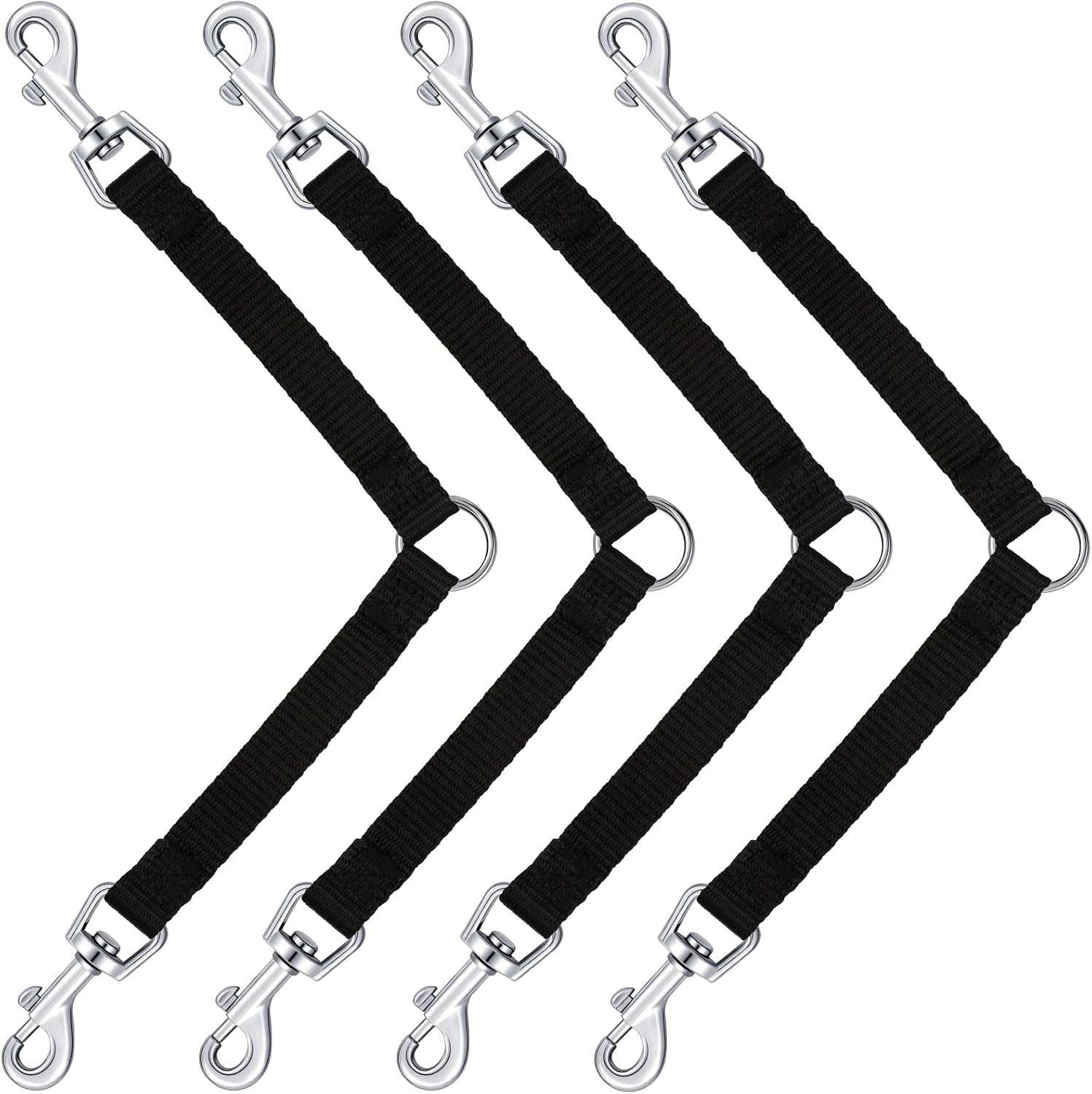 Reginary No Tangle Dog Leash Couplers pack of four in a front view showcasing the heavy duty black nylon construction.