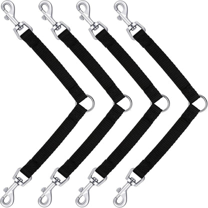 Reginary No Tangle Dog Leash Couplers pack of four in a front view showcasing the heavy duty black nylon construction.