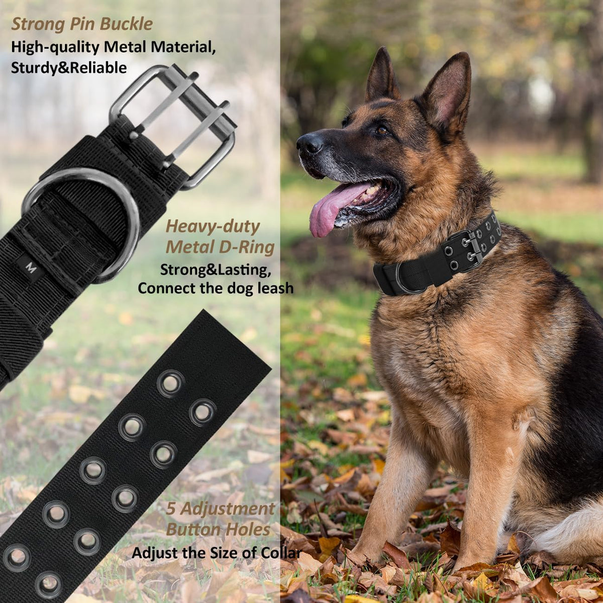 Periflowin military dog collar metal buckle detail