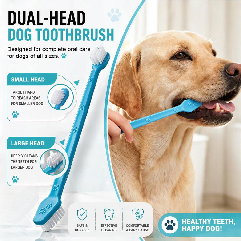 Ergonomic rubber handle dog toothbrush details