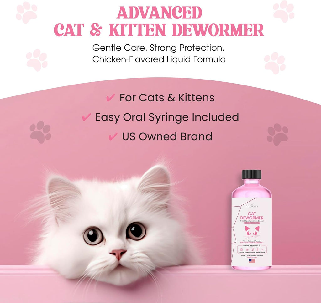 Premium imported USA cat health supplement liquid with three milliliter syringe.