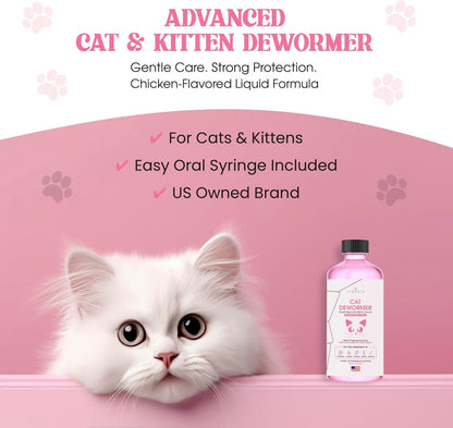 Premium imported USA cat health supplement liquid with three milliliter syringe.