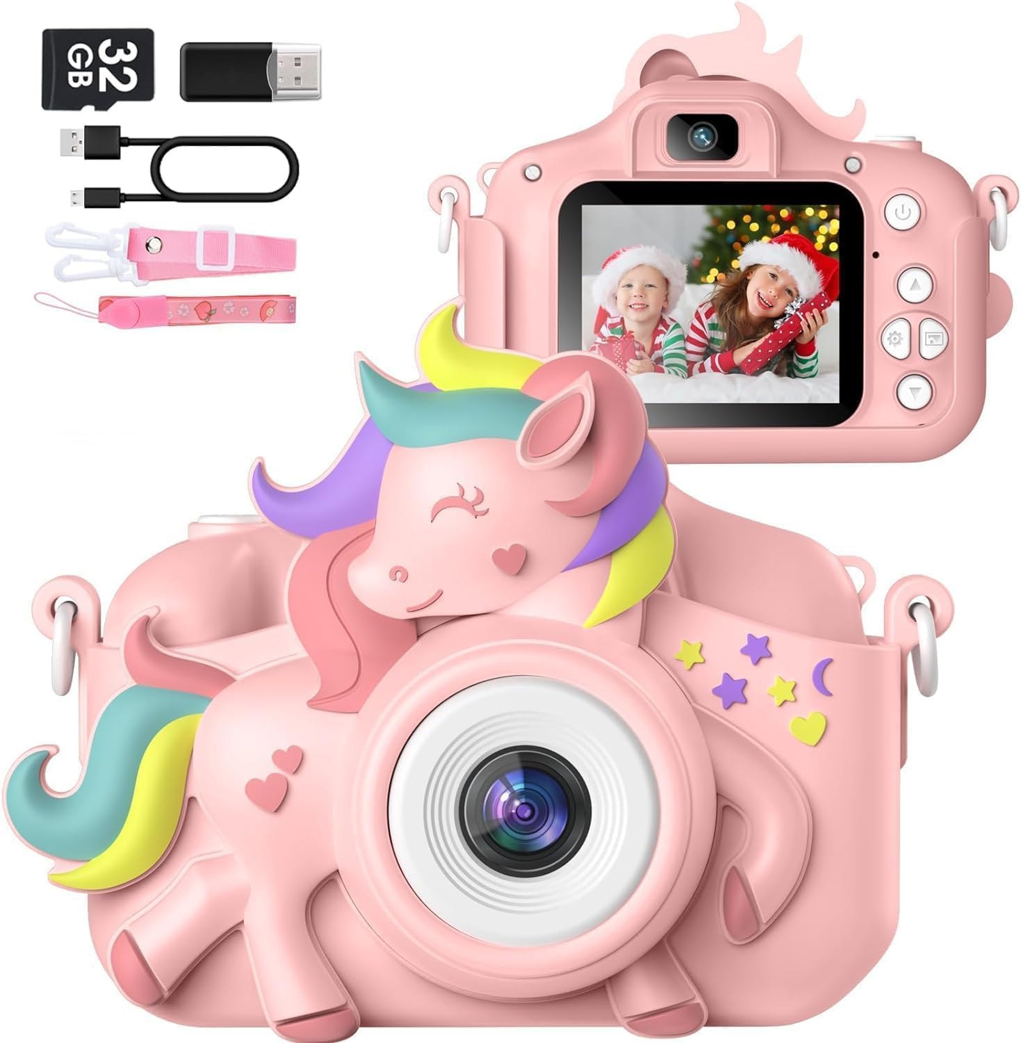 Gofunly kids camera unicorn pink digital toy front view