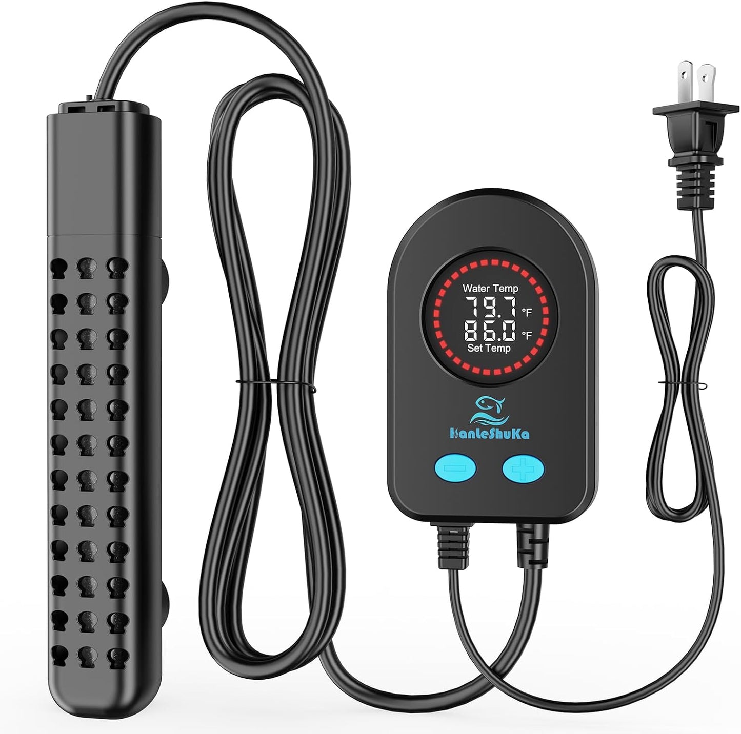 Hanleshuka 100W aquarium heater front view in packaging