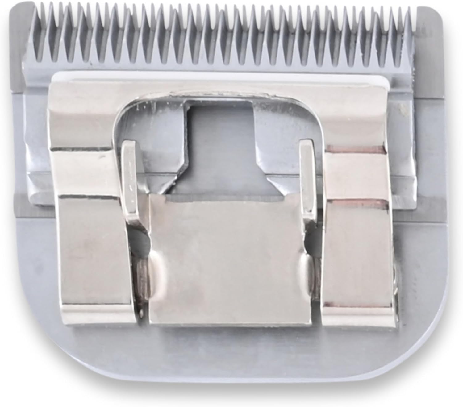 Geib high carbon steel pet clipper blade resting on a clean grooming table
