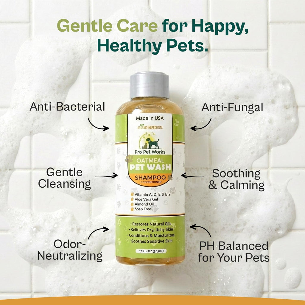 Organic ingredients highlighted on Pro Pet Works shampoo bottle