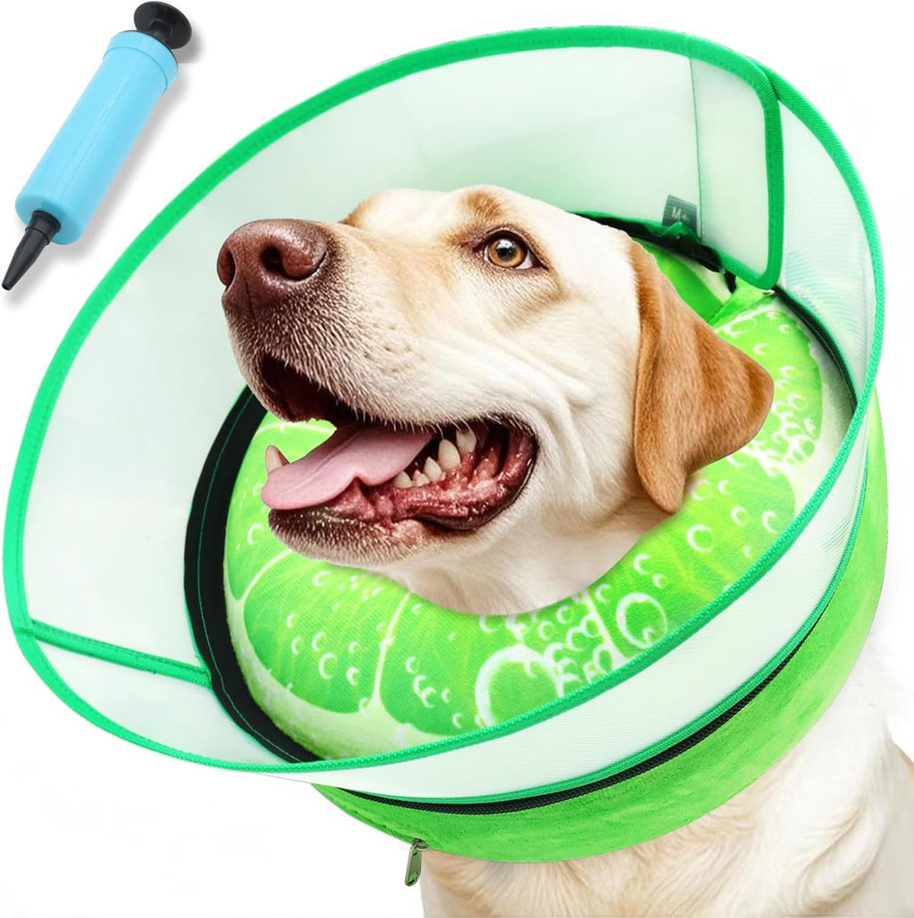Upgraded Inflatable Dog Cone Collar with Transparent Anti-Licking Shield, Adjustable Elizabethan Collar for Medium Large Dogs, 2-in-1 Design with Detachable Shield and Soft Padding (L, Watermelon) - Image 9
