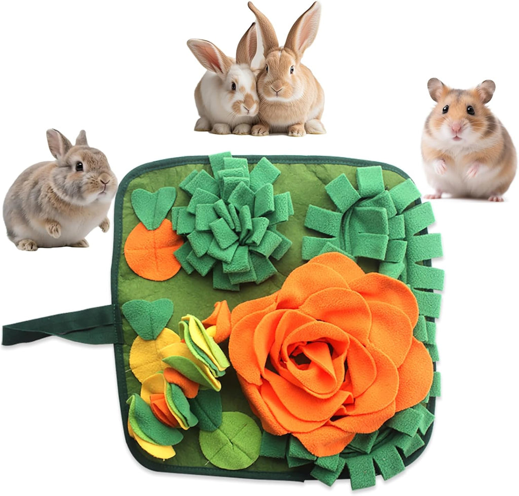 QMoveltyF Rabbit Foraging Mat front view showing green polar fleece folds