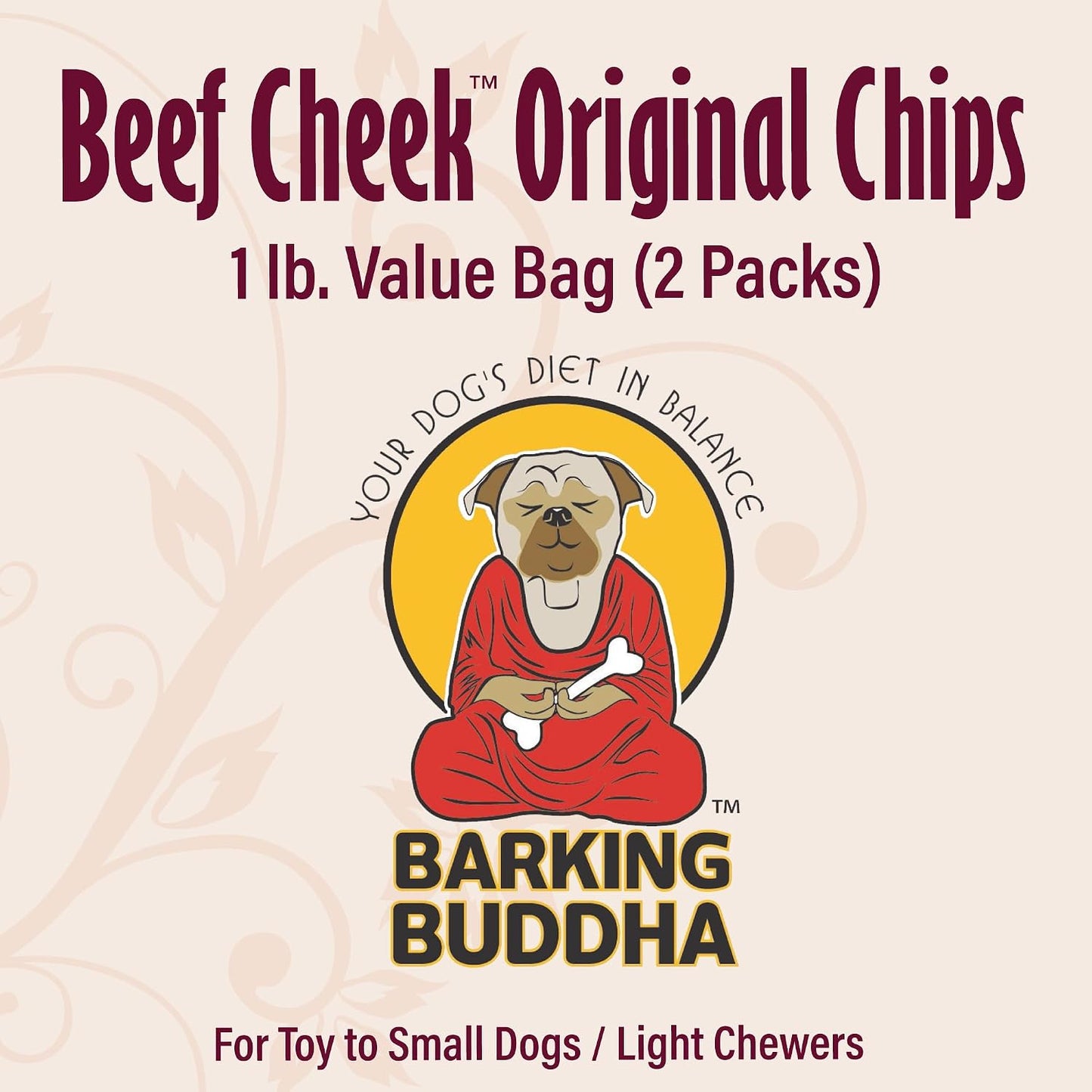 Extra thick natural beef cheek chips scattered out of the bag for small dogs
