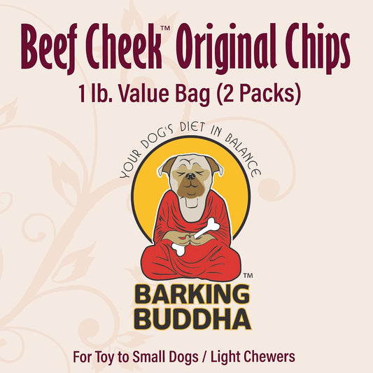 Extra thick natural beef cheek chips scattered out of the bag for small dogs