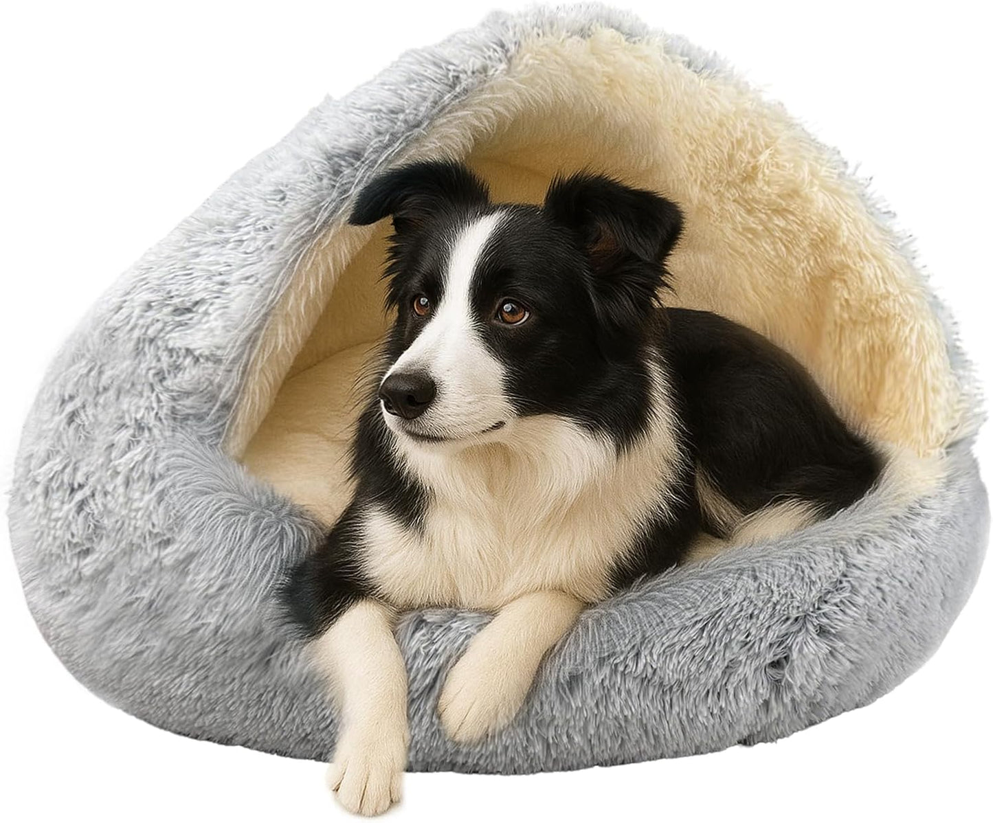 ShinHye Cat Bed Round Plush Fluffy Hooded Cat Bed Cave, Cozy for Indoor Cats or Small Dog beds, Soothing Pet Beds Doughnut Calm Anti-nxiety Dog Bed - Waterproof Bottom Washable (20x20inch, Grey) - Image 13