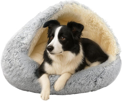 ShinHye Cat Bed Round Plush Fluffy Hooded Cat Bed Cave, Cozy for Indoor Cats or Small Dog beds, Soothing Pet Beds Doughnut Calm Anti-nxiety Dog Bed - Waterproof Bottom Washable (20x20inch, Grey) - Image 13
