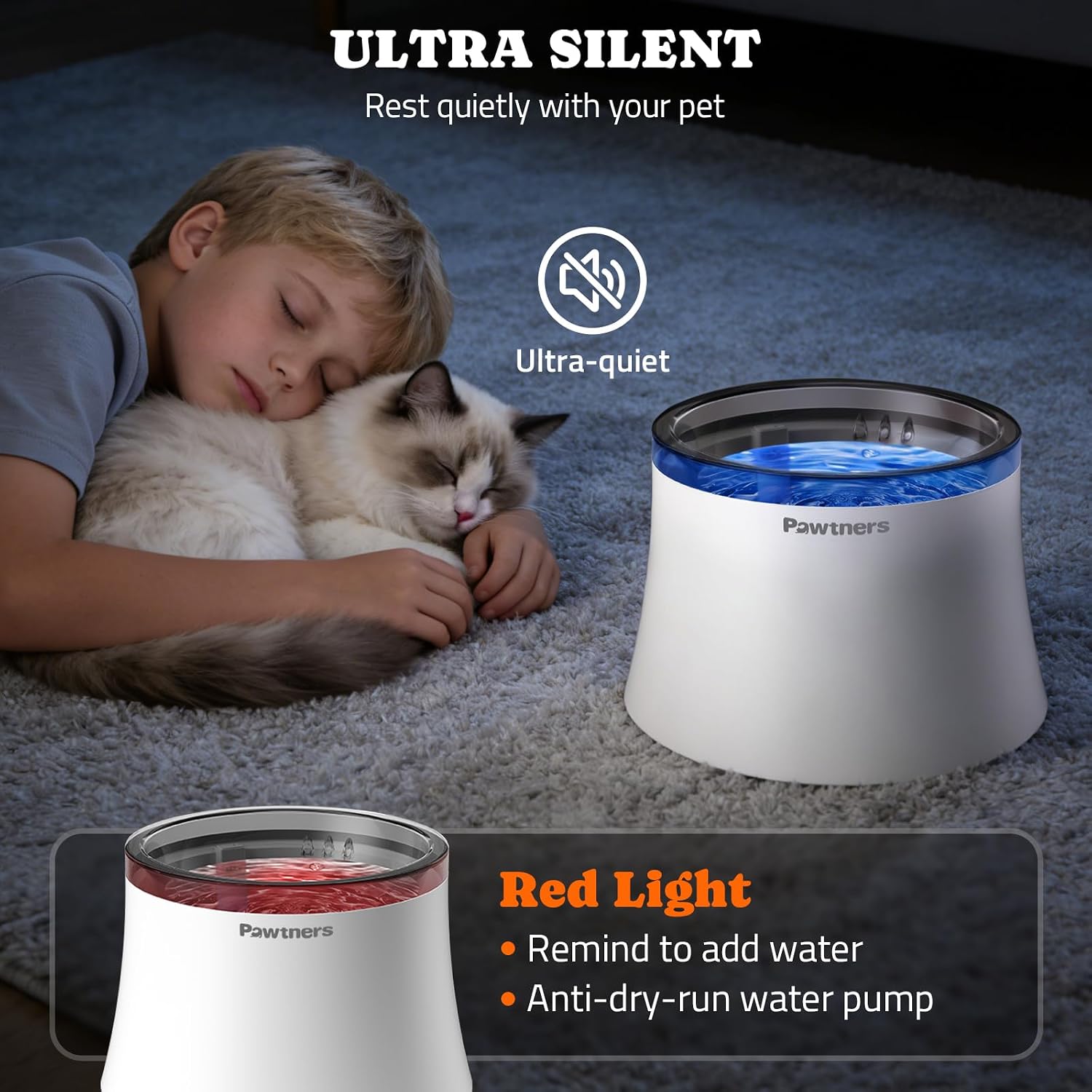 Deep splash proof drinking area of Pawtners pet fountain