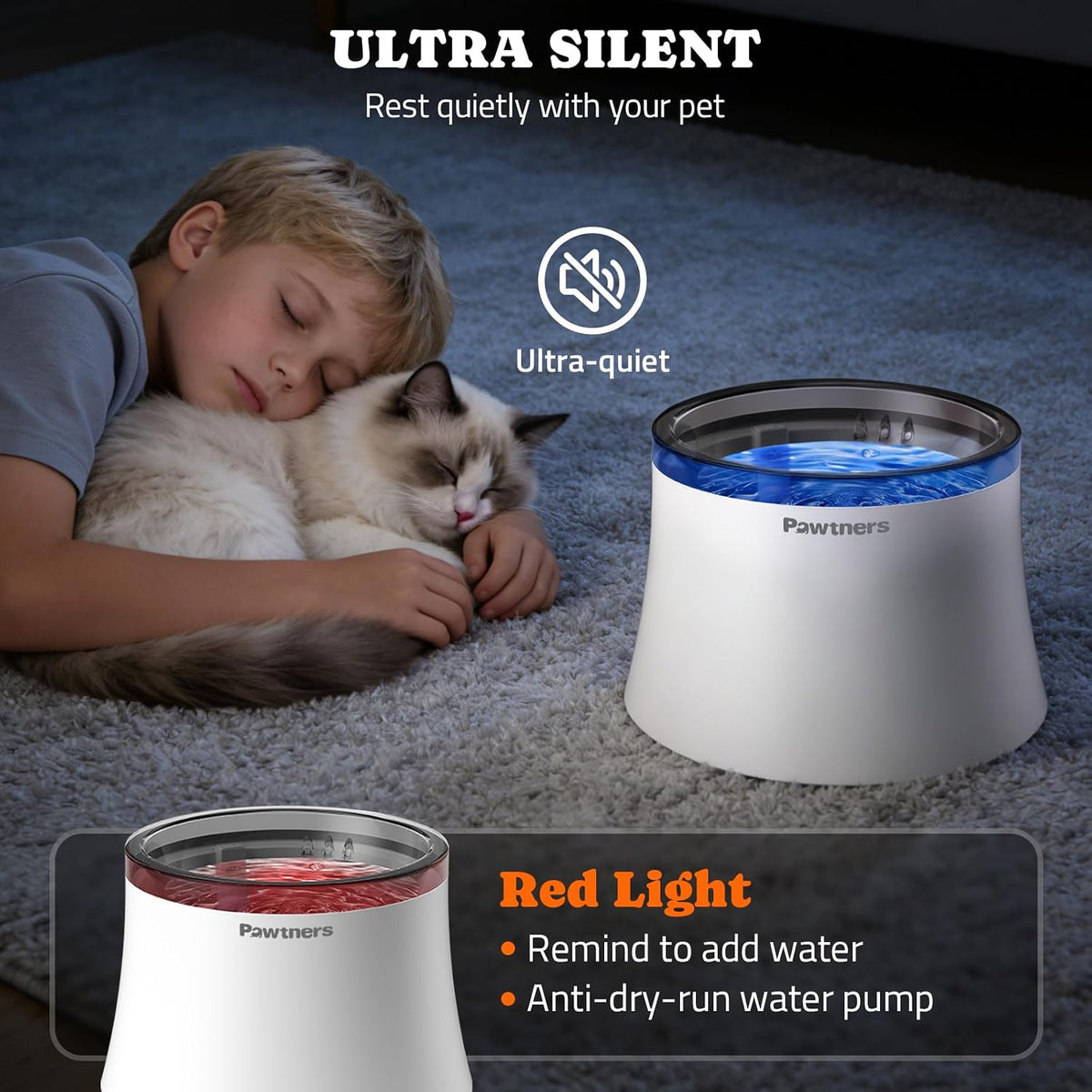 Deep splash proof drinking area of Pawtners pet fountain