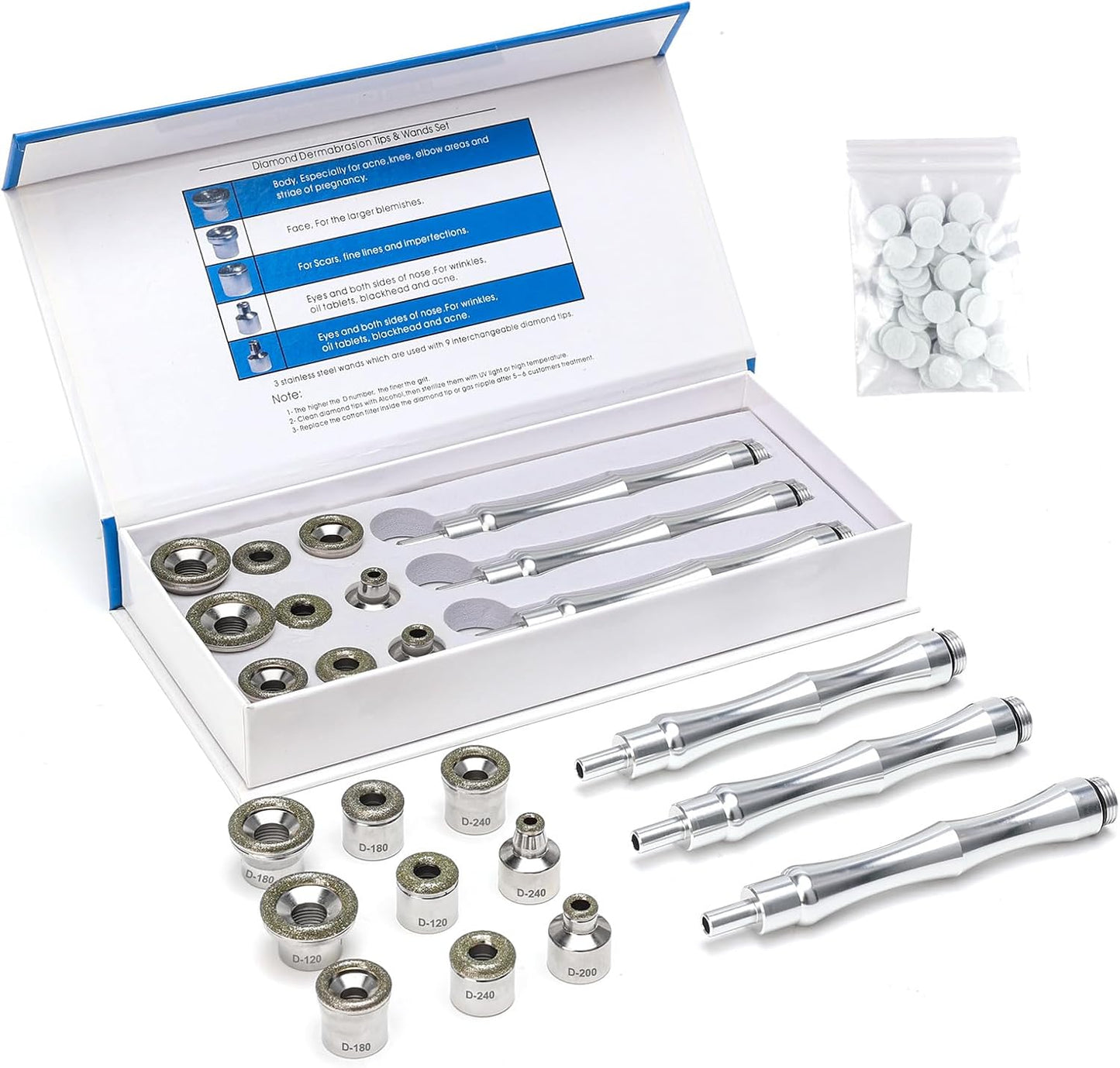 Mcwdoit 9 piece microdermabrasion tips and wands kit front view professional skincare accessories