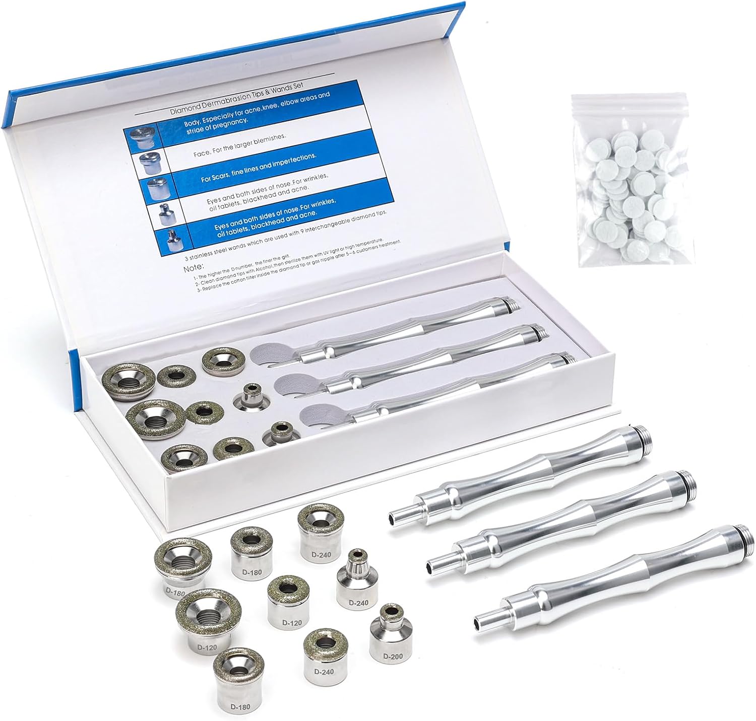 Mcwdoit 9 piece microdermabrasion tips and wands kit front view professional skincare accessories