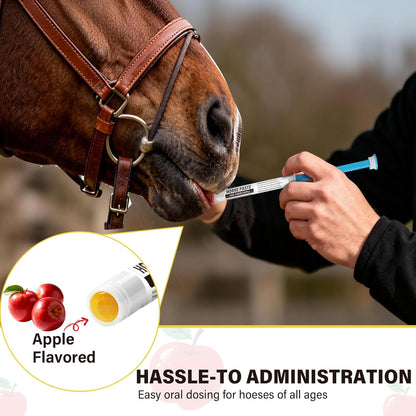 Close up of apple flavored equine dewormer syringe