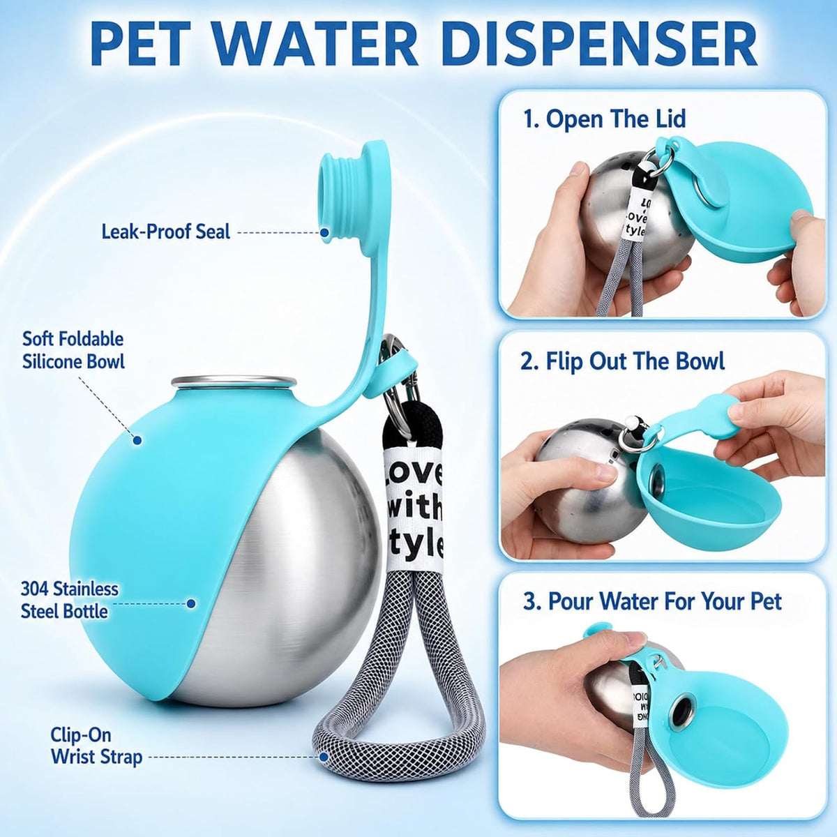 KLINNA 10 Ounce stainless steel puppy canteen with carry strap