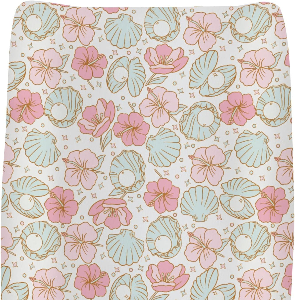 ZoUbqchY Boho Summer Mermaid Floral Changing Pad Cover front view