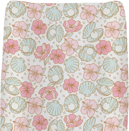 ZoUbqchY Boho Mermaid Floral Changing Pad Cover front view