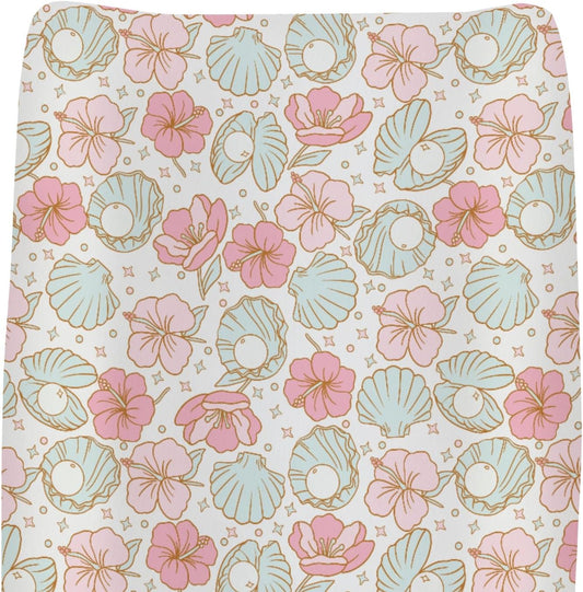 ZoUbqchY Boho Mermaid Floral Changing Pad Cover front view